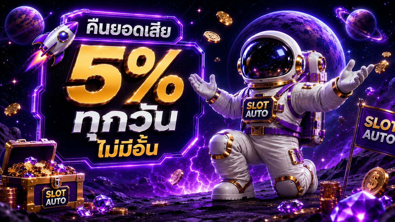 โปรโมชั่น slot auto คืนยอดเสีย 5% ทุกวัน ไม่มีอั้น ถอนเงินสดได้ทันที 2026